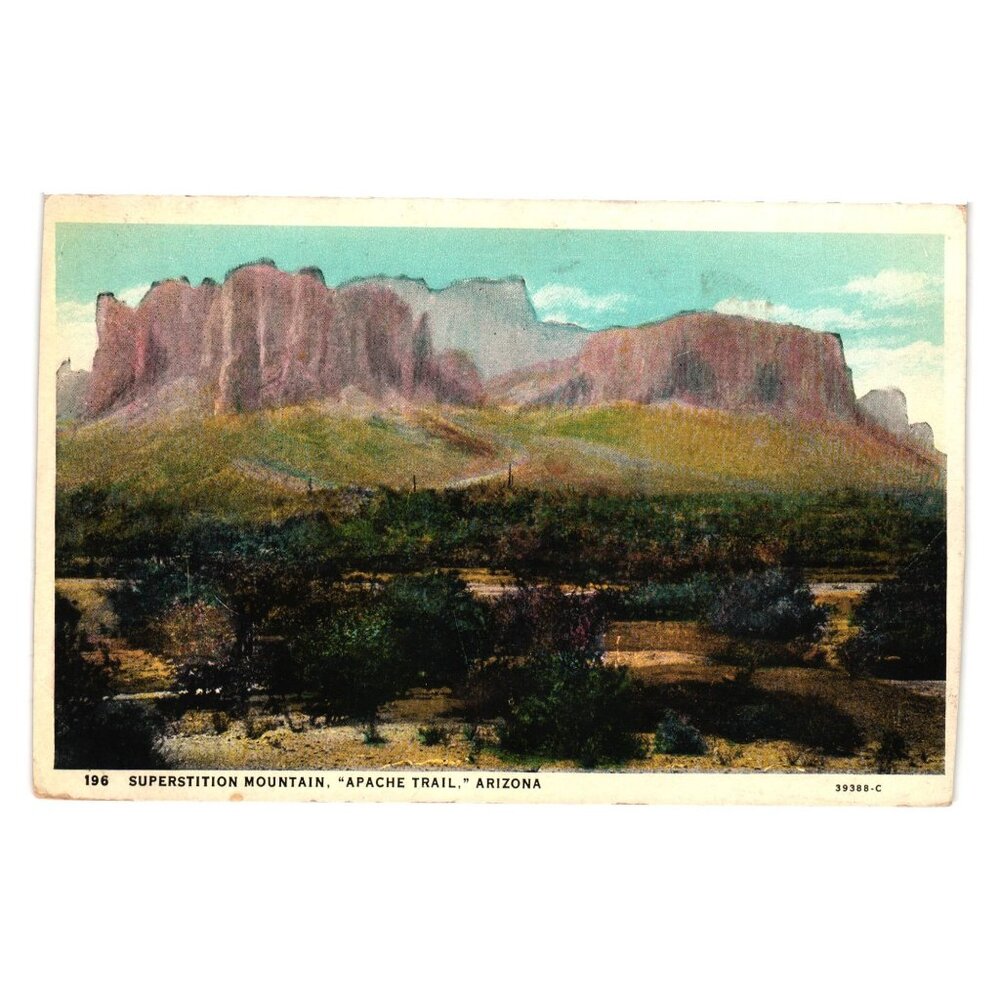 Superstition Mountain Apache Trail AZ Vintage Postcard Harry Herzog Publisher